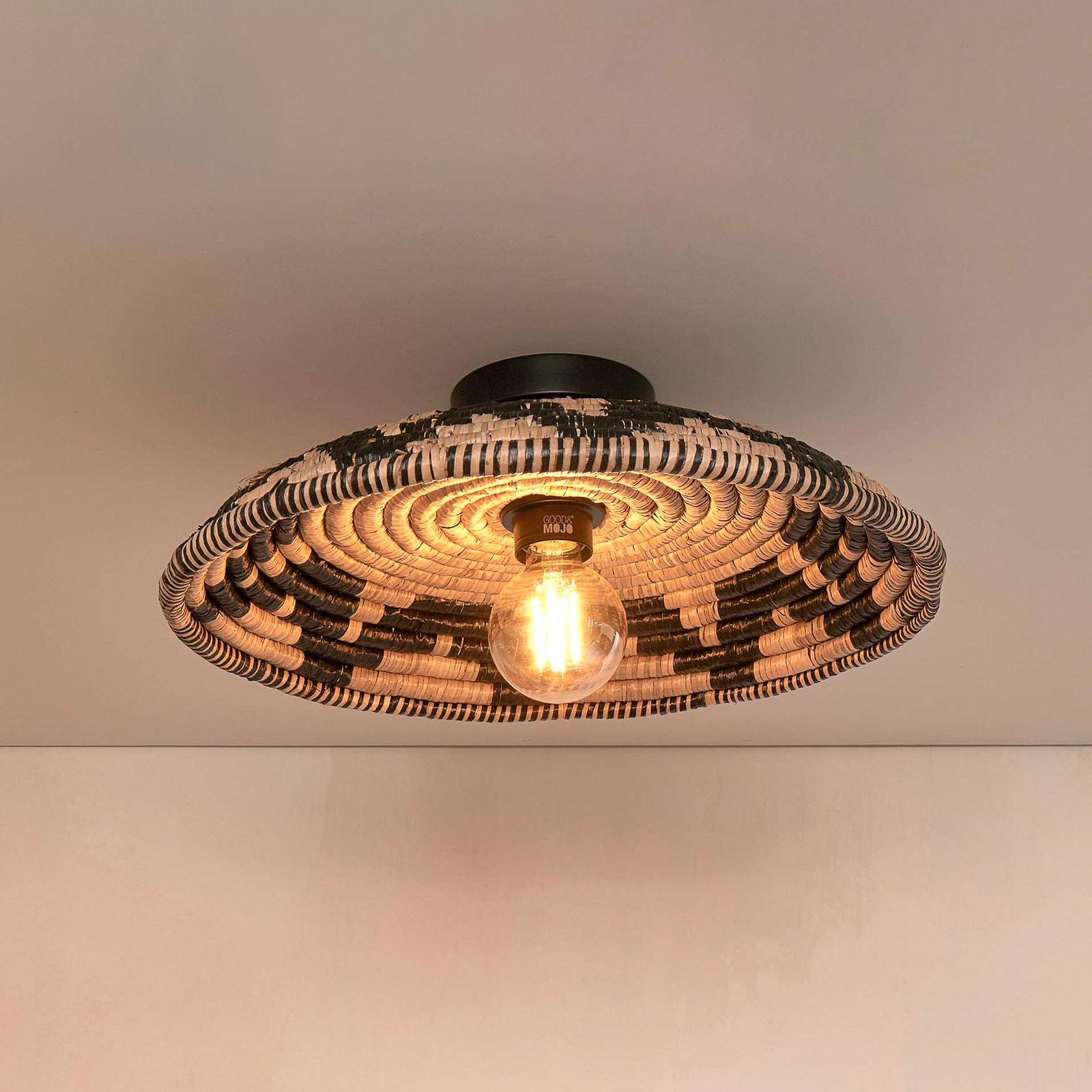 Good & Mojo Andros plafondlamp, zwart/naturel, Ø 45 cm
